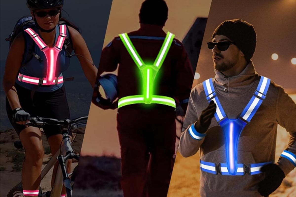 LED Reflective Vest Running Gear USB Rechargeable LED Light Up Vest High Visibility with Adjustable Waist and Shoulde for Night Walking Cycling, High Visibility Running Vest with Reflective Strips -Yellow