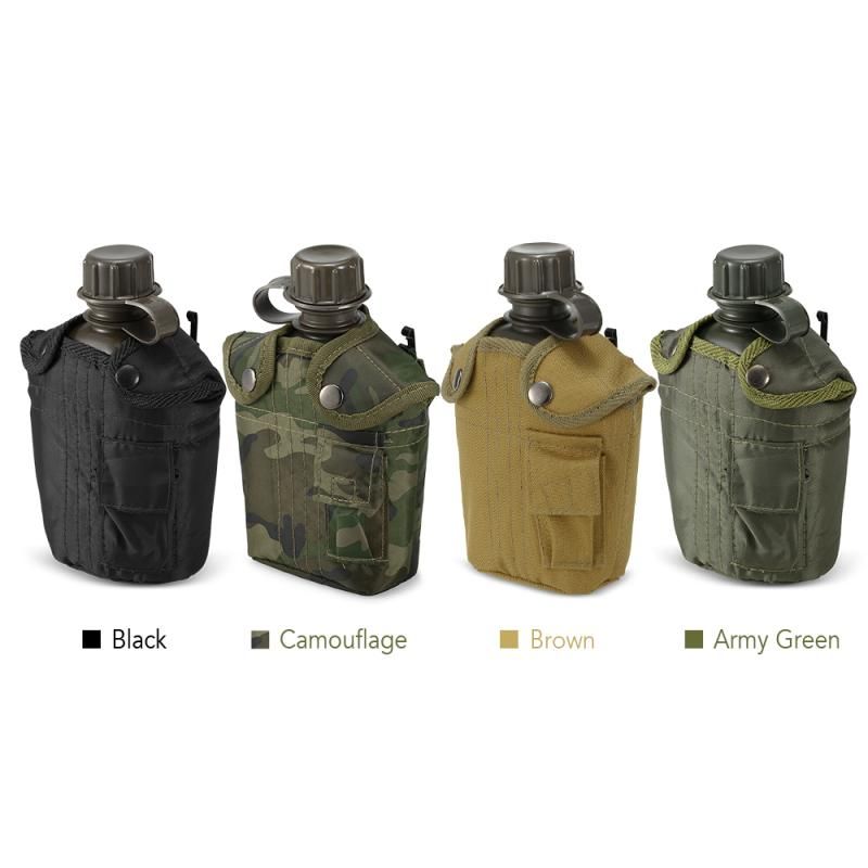 1L Outdoor Canteen Bottle, Camping Hiking Backpacking Water Bottle Kettle with Cover(green)