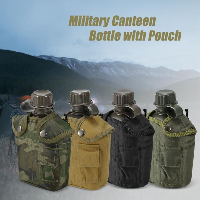 1L Outdoor Canteen Bottle, Camping Hiking Backpacking Water Bottle Kettle with Cover(green)