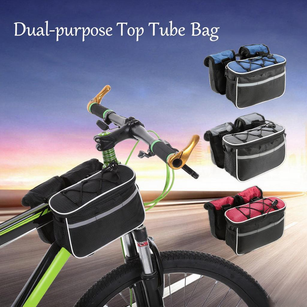 Detachable Bicycle Front Frame Tube Crossbody Storage Bag Blue