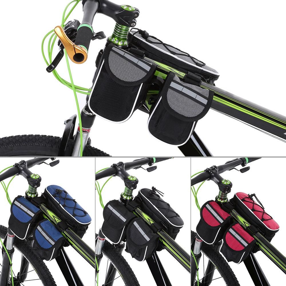 Detachable Bicycle Front Frame Tube Crossbody Storage Bag Black