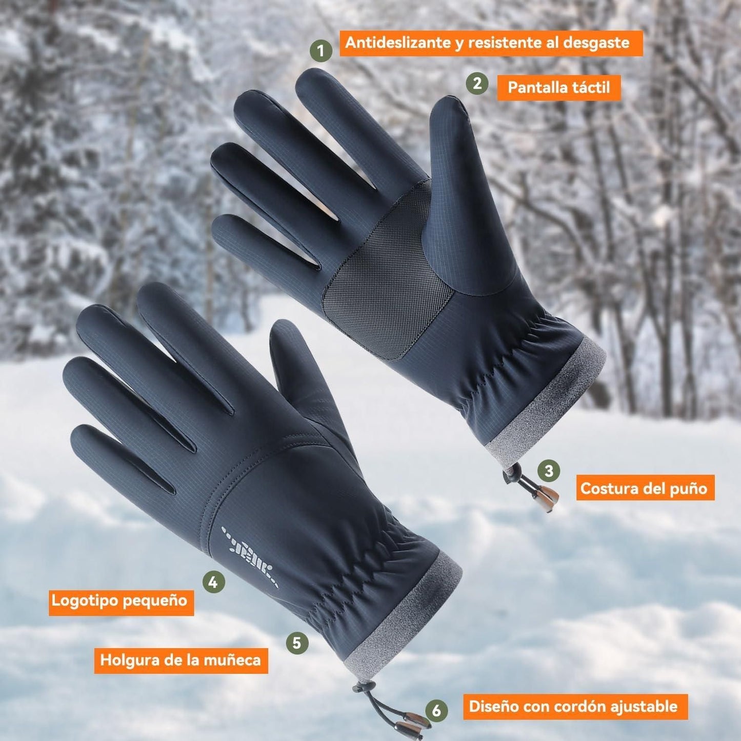 Ski Gloves Waterproof Touchscreen Winter Thermal Gloves Men Black XL