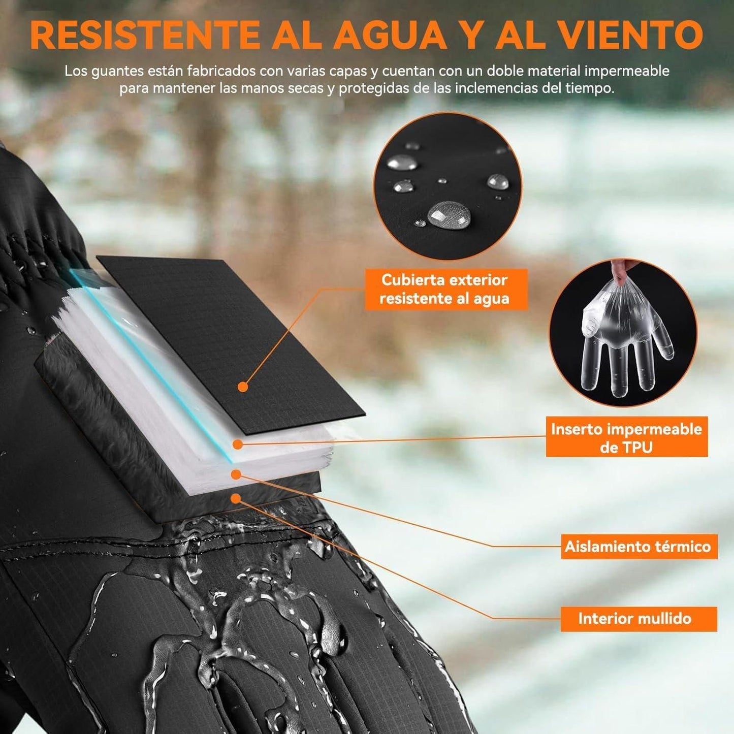Ski Gloves Waterproof Touchscreen Winter Thermal Gloves Men Black M
