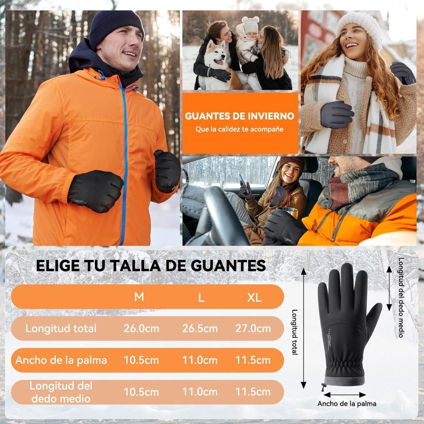 Ski Gloves Waterproof Touchscreen Winter Thermal Gloves Men Black M