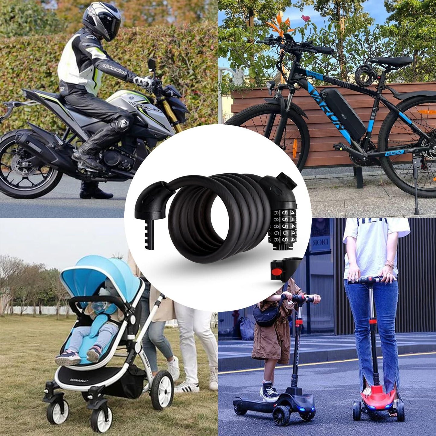 5-Digit Combination Password Lock Bicycle Combination Cable Lock Steel Cable Lock Chain Portable