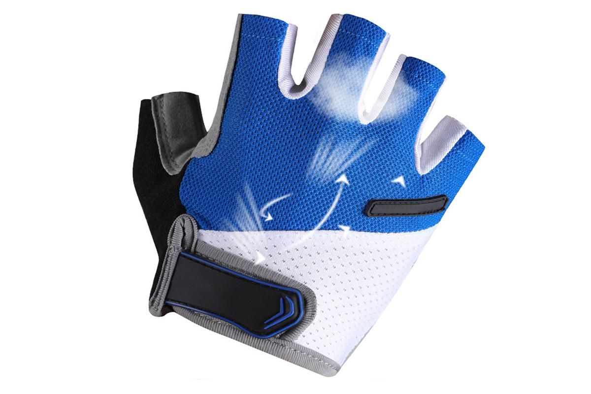 1 Pair Cycling Half Finger Bike Gloves With Anti Slip Pad For Unisex - Blue & L