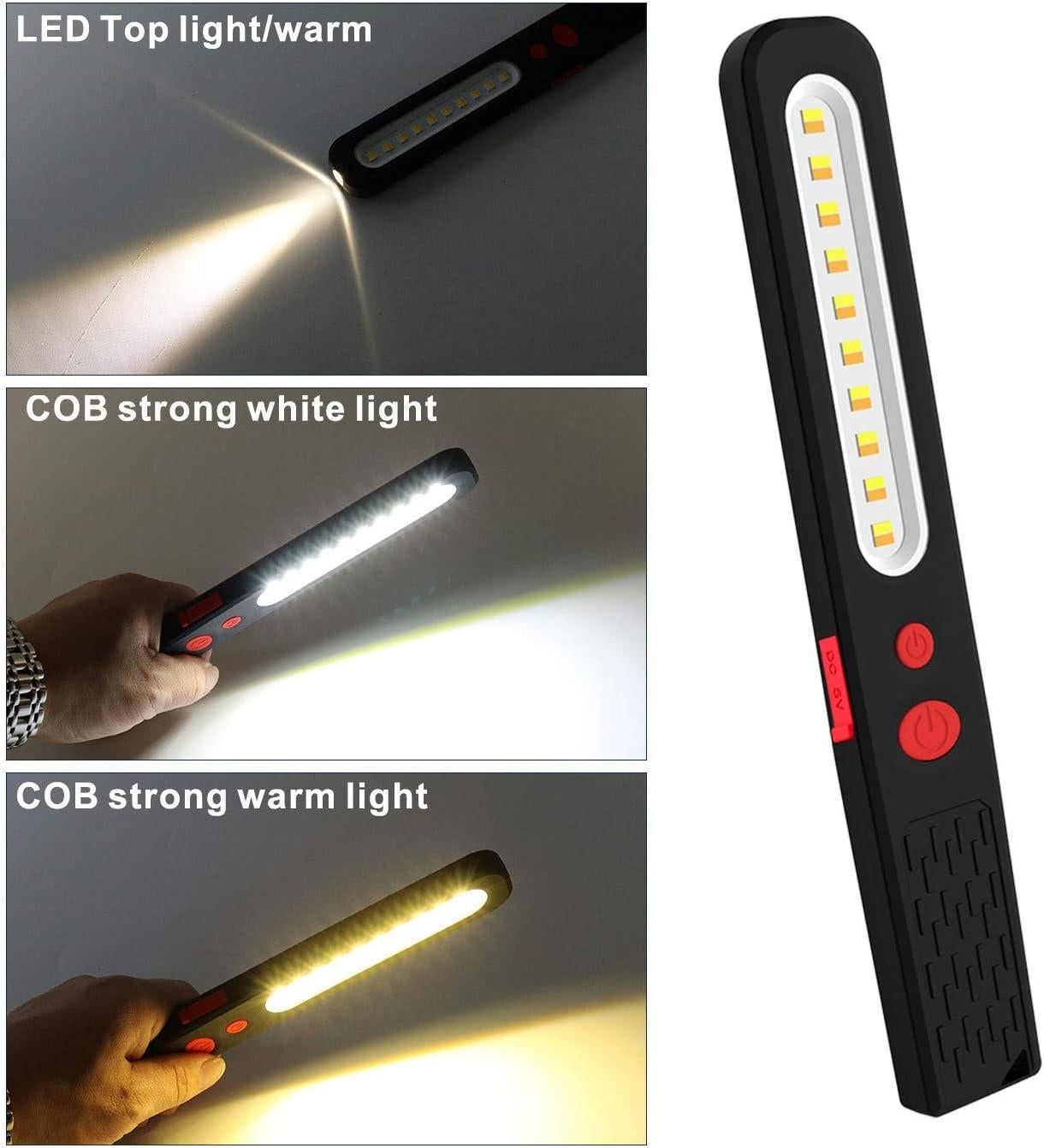 Rechargeable LED Work Light, Dual Color Combo Light 2 in 1 Inspection Light and 3W COB LED Torch Lam