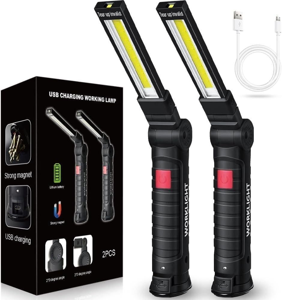Rechargeable LED Work Light, Dual Color Combo Light 2 in 1 Inspection Light and 3W COB LED Torch Lam