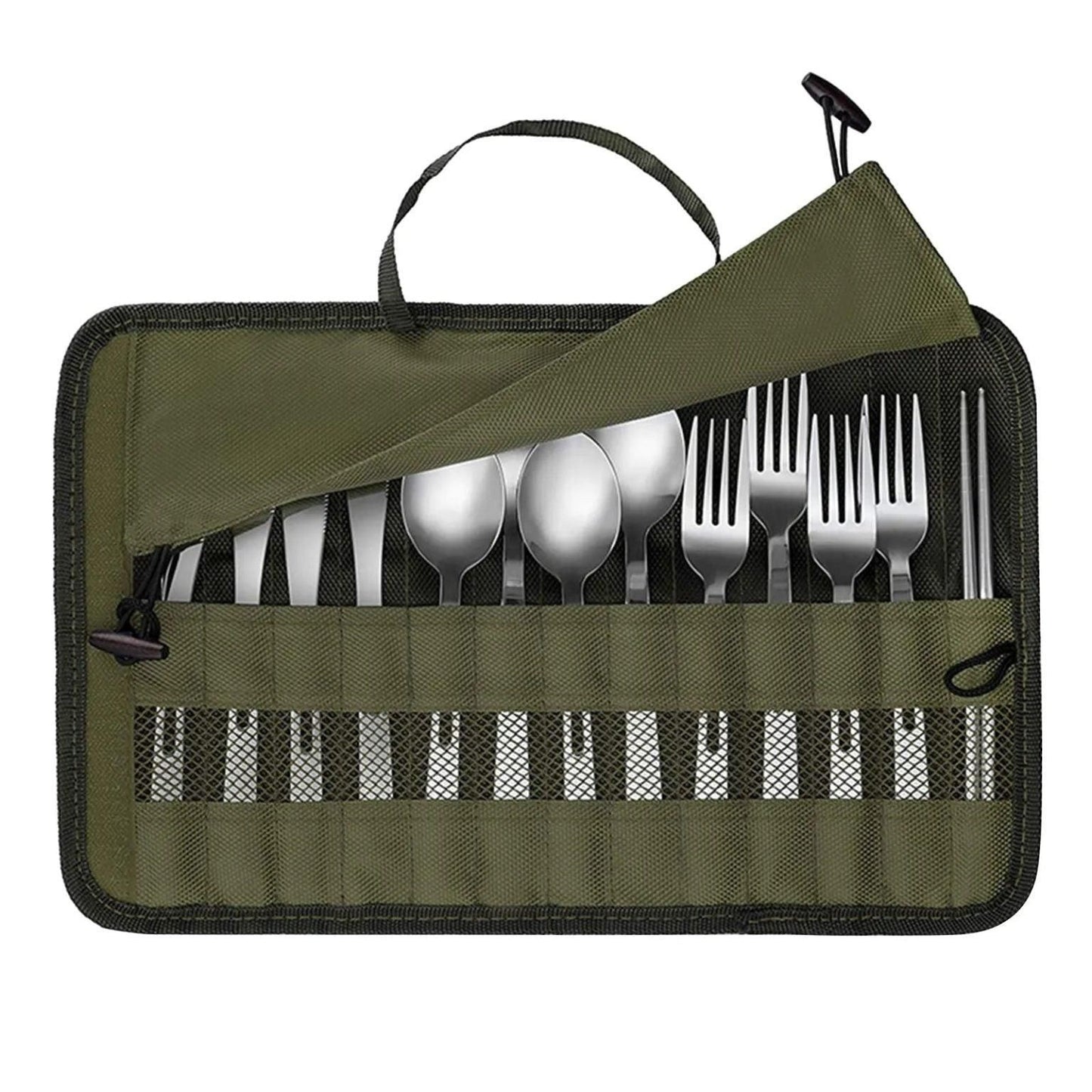 Outdoor Camping Cutlery Storage Bag Portable Roll Up Pouch Bag Cutlery St