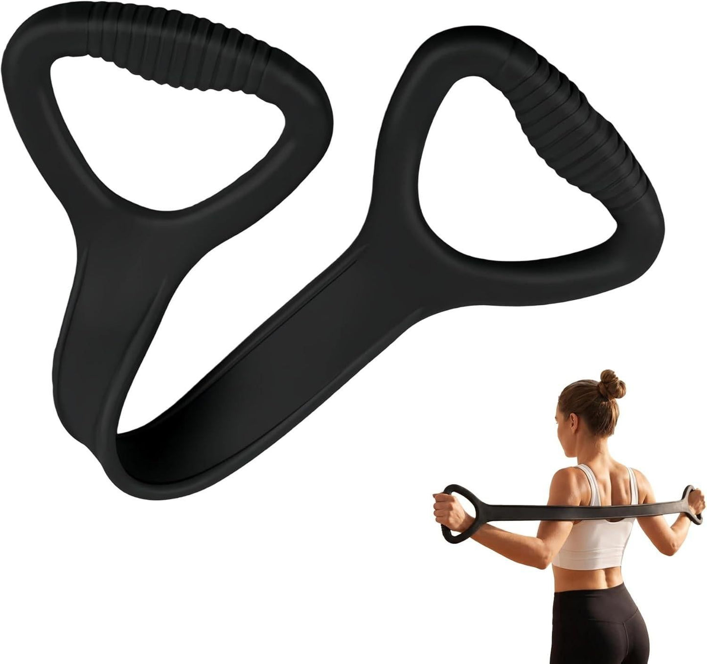 Black Resistance Band with Handles, Upgraded Silicone Exercise Bands for Shoulder Stretching, Yoga, Pilates, Arm, Back, Leg Workouts at Gym or Home, Compact, Stylish Design for Men and Women