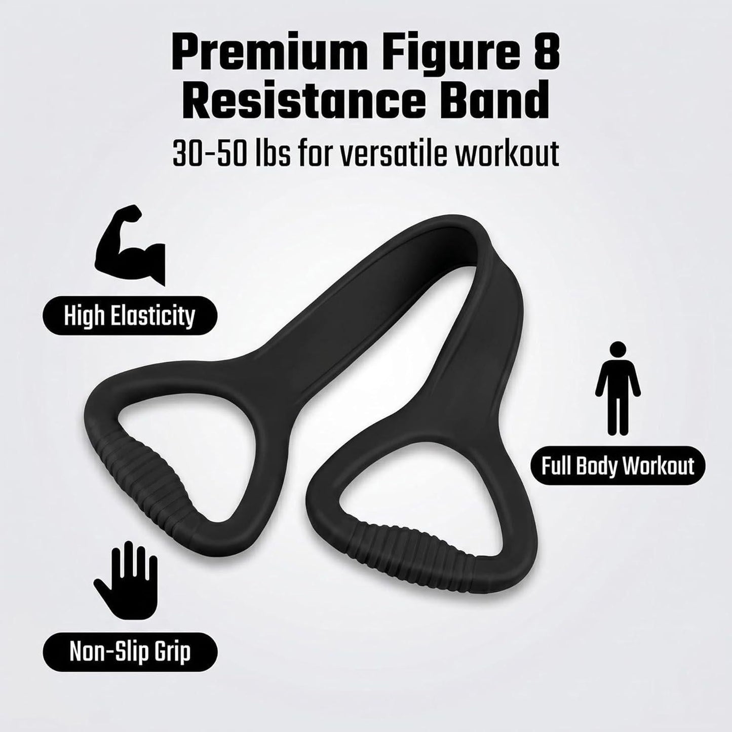 Black Resistance Band with Handles, Upgraded Silicone Exercise Bands for Shoulder Stretching, Yoga, Pilates, Arm, Back, Leg Workouts at Gym or Home, Compact, Stylish Design for Men and Women