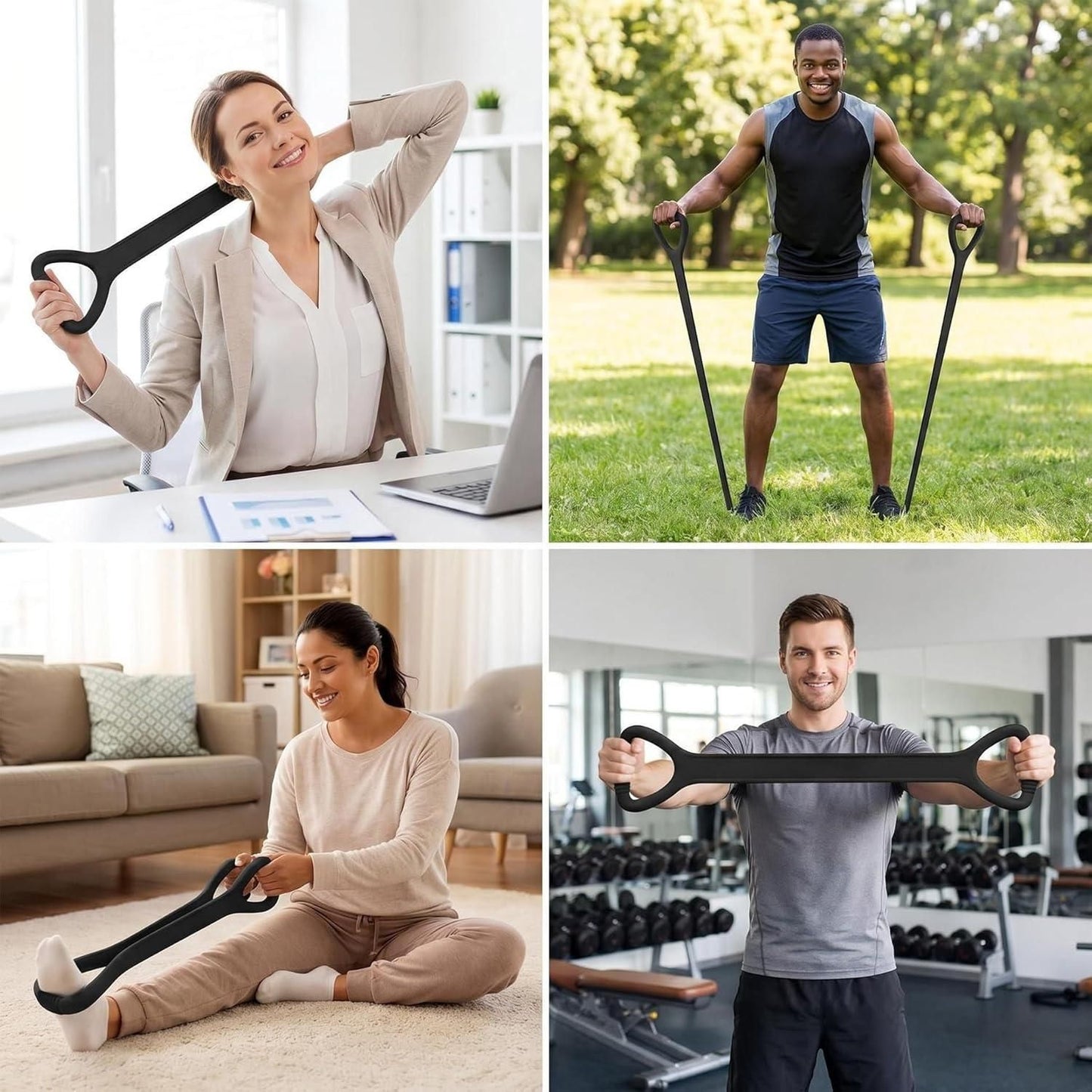Black Resistance Band with Handles, Upgraded Silicone Exercise Bands for Shoulder Stretching, Yoga, Pilates, Arm, Back, Leg Workouts at Gym or Home, Compact, Stylish Design for Men and Women