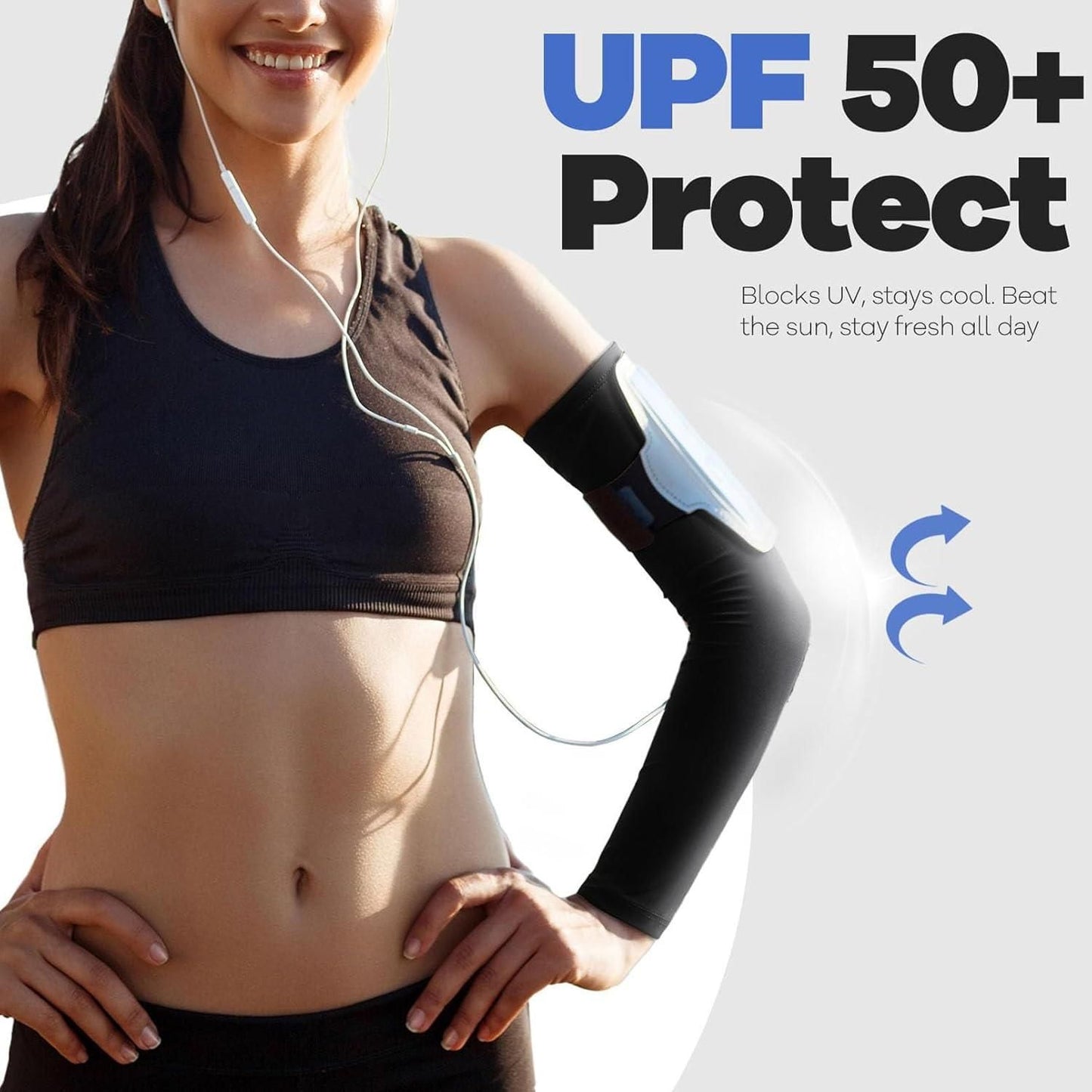 2 Pairs Arm Sleeves - UV Sun Protection Compression Sleeves for Men & Women,Travel, Outdoor, Sports Non-Slip Cooling Arm Covers(Black White)