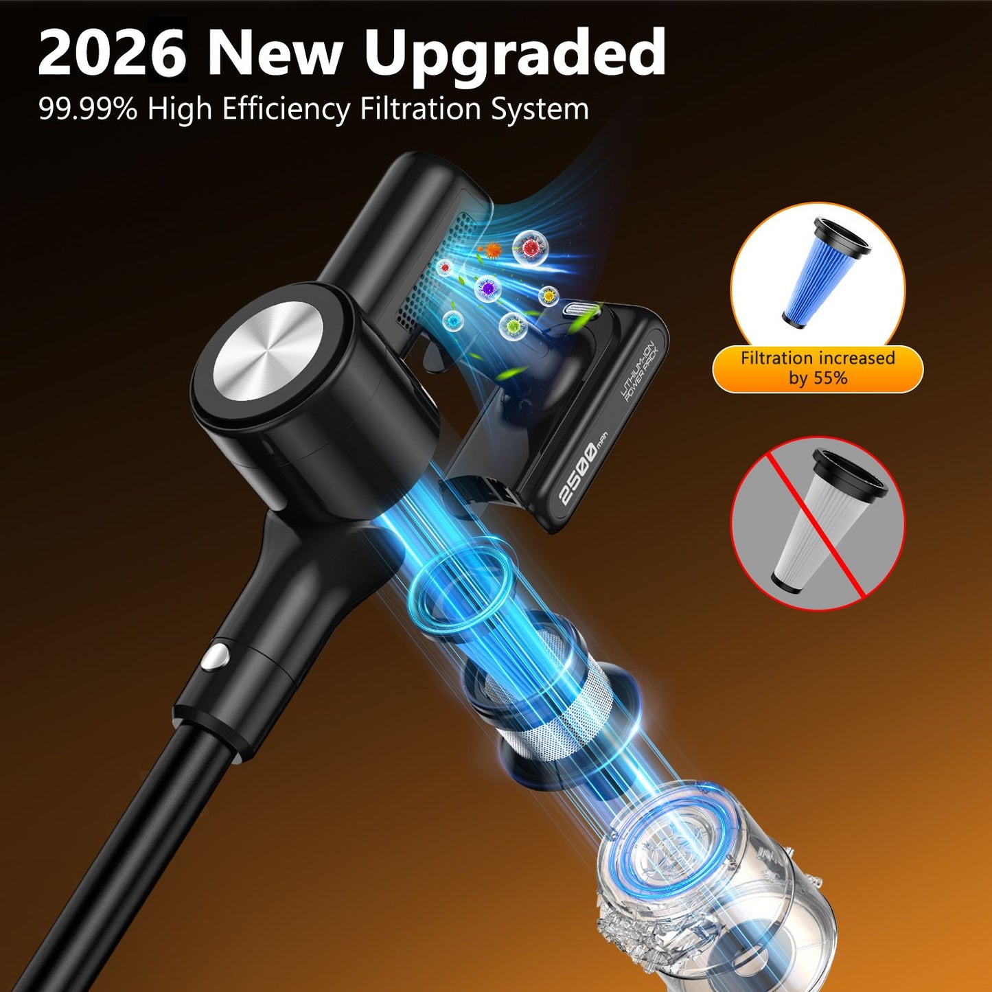 Cordless Vacuum Cleaner, 55Kpa/55Mins Vacuum Cleaners for Home. Self-Standing Stick Vacuum with Rechargeable Dock，LED Display & Anti-Tangle，Lightweight Rechargeable Vacuum for Carpet，Floor