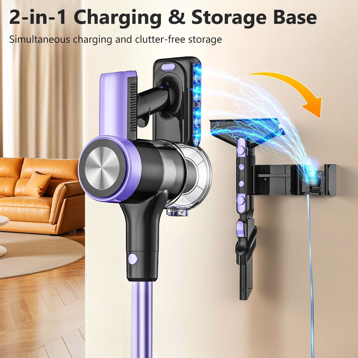 Cordless Vacuum Cleaner, 55Kpa/55mins Self-Standing Powerful Stick Lightweight Vacuum Cleaner for Home Pet Hair/Hard Floor/Carpet。
