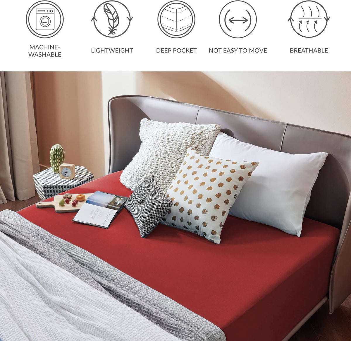 2000TC Hotel Quality Fitted Sheets - 2 Piece Fitted Sheets  -Breathable Bedding - Wrinkle, Fade, Stain Resistant- 16inch/40cm Deep Pocket Fitted Bed Sheets-Wrinkle and Fade Resistant,(Red,Double)
