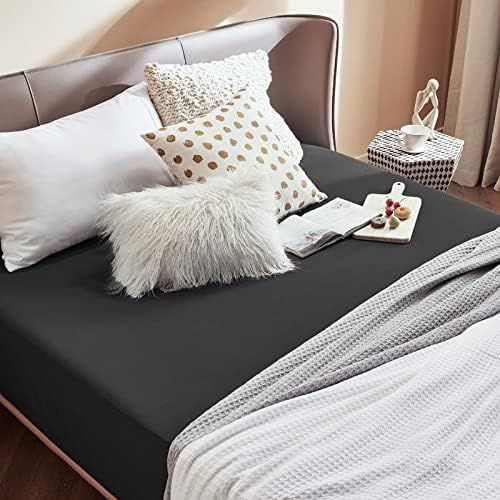2000TC Hotel Quality Fitted Sheets - 2 Piece Fitted Sheets  -Breathable Bedding - Wrinkle, Fade, Stain Resistant- 16inch/40cm Deep Pocket Fitted Bed Sheets-Wrinkle and Fade Resistant,(Black,Double)