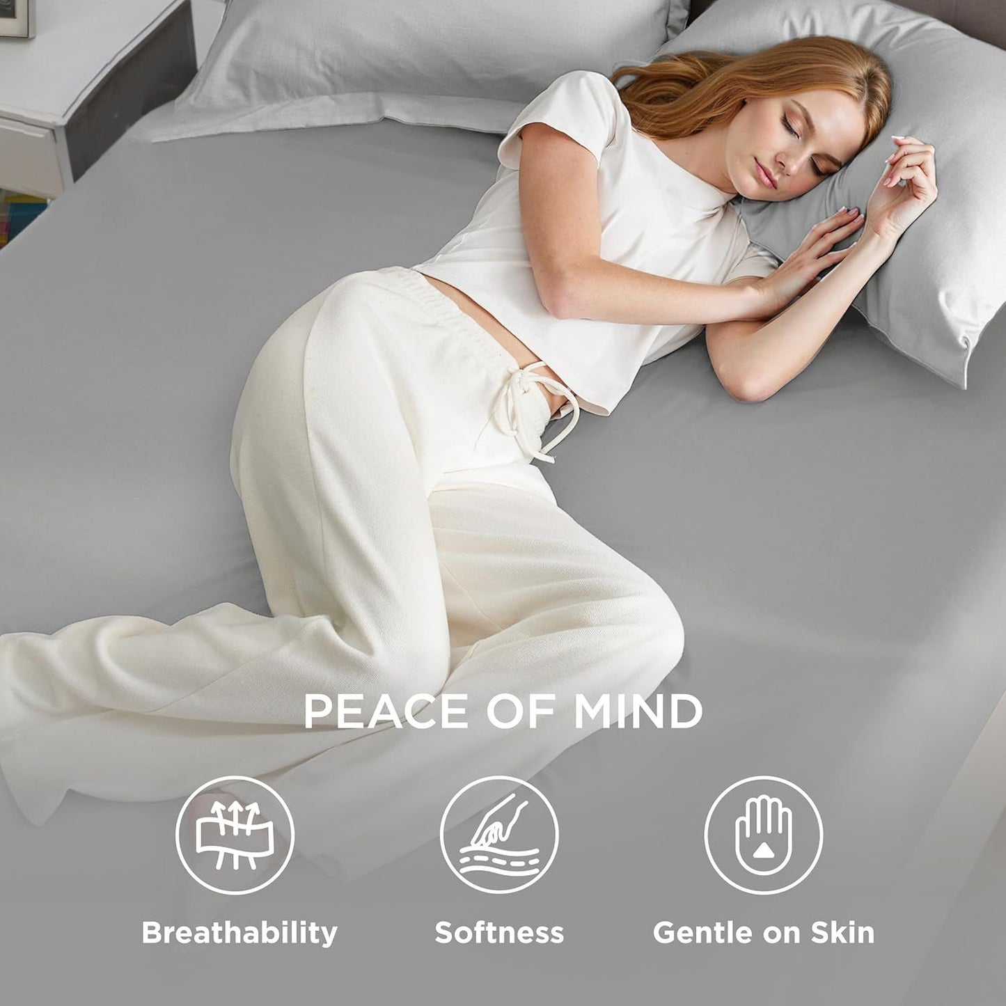 2000TC Hotel Quality Fitted Sheets - 2 Piece Fitted Sheets  -Breathable Bedding - Wrinkle, Fade, Stain Resistant- 16inch/40cm Deep Pocket Fitted Bed Sheets-Wrinkle and Fade Resistant,(Silver-gray,Double)