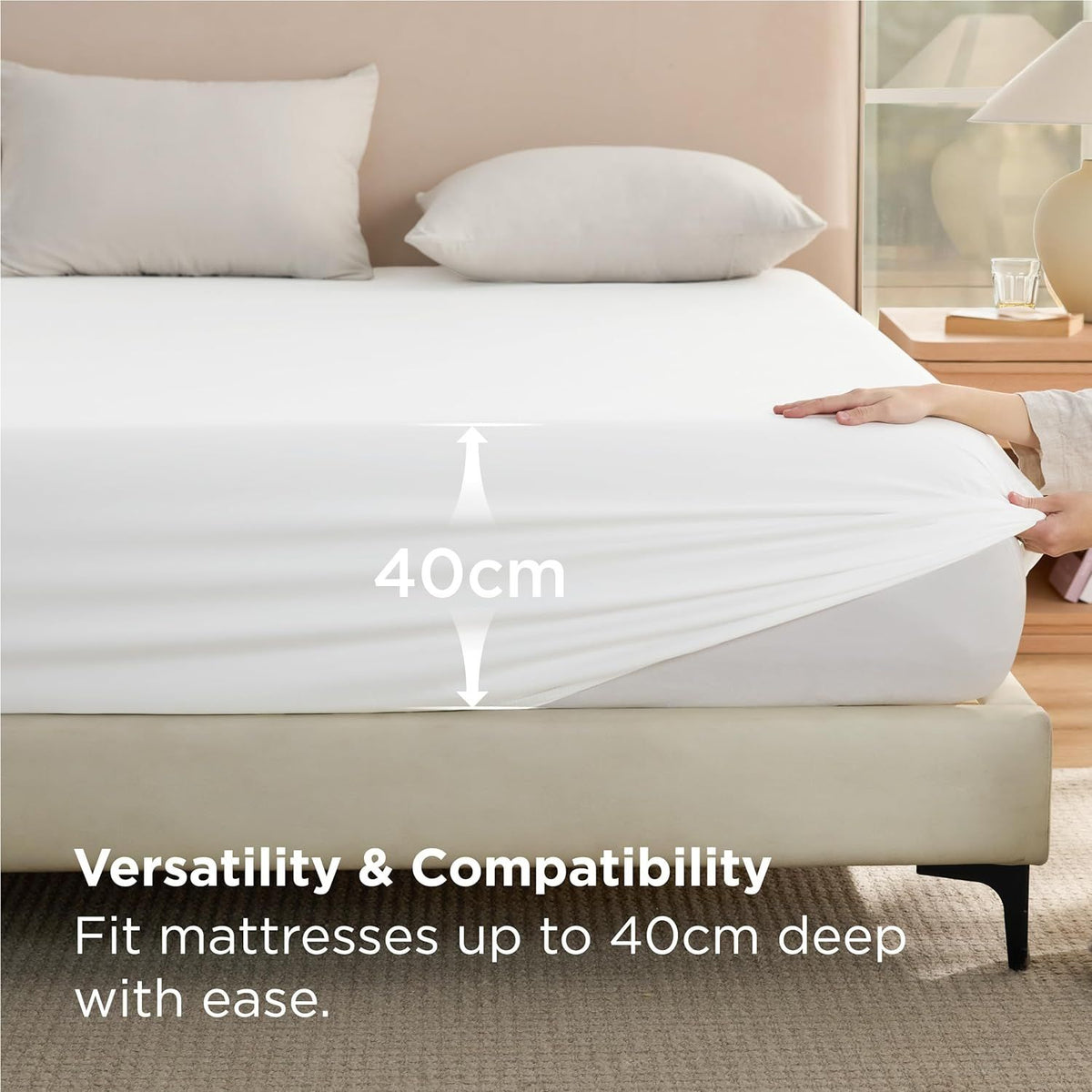 2000TC Hotel Quality Fitted Sheets - 2 Piece Fitted Sheets  -Breathable Bedding - Wrinkle, Fade, Stain Resistant- 16inch/40cm Deep Pocket Fitted Bed Sheets-Wrinkle and Fade Resistant,(White,King)