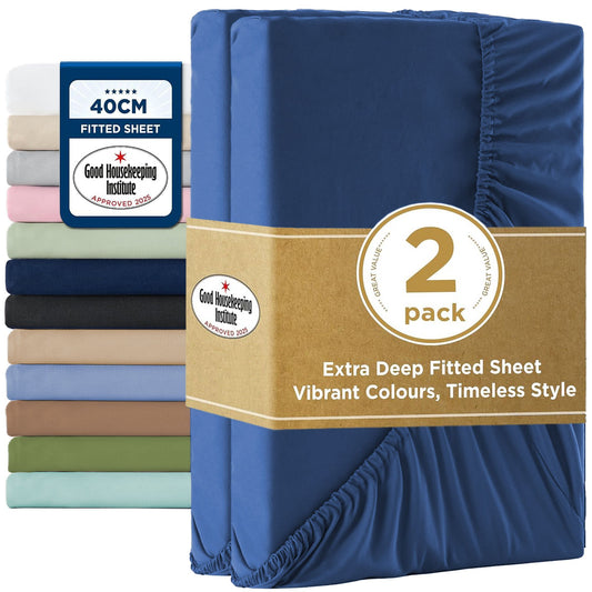 2000TC Hotel Quality Fitted Sheets - 2 Piece Fitted Sheets  -Breathable Bedding - Wrinkle, Fade, Stain Resistant- 16inch/40cm Deep Pocket Fitted Bed Sheets-Wrinkle and Fade Resistant,(Royal blue,King)