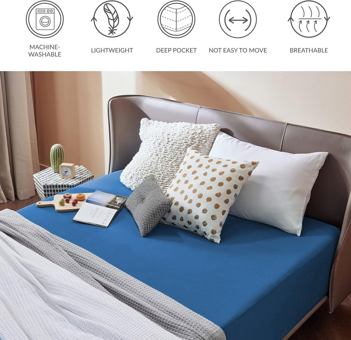 2000TC Hotel Quality Fitted Sheets - 2 Piece Fitted Sheets  -Breathable Bedding - Wrinkle, Fade, Stain Resistant- 16inch/40cm Deep Pocket Fitted Bed Sheets-Wrinkle and Fade Resistant,(Royal blue,King)