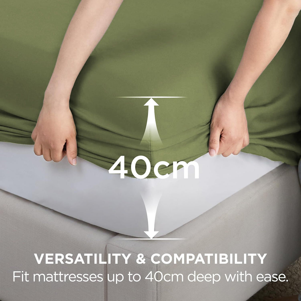 2000TC Hotel Quality Fitted Sheets - 2 Piece Fitted Sheets  -Breathable Bedding - Wrinkle, Fade, Stain Resistant- 16inch/40cm Deep Pocket Fitted Bed Sheets-Wrinkle and Fade Resistant,(Olive green,King)