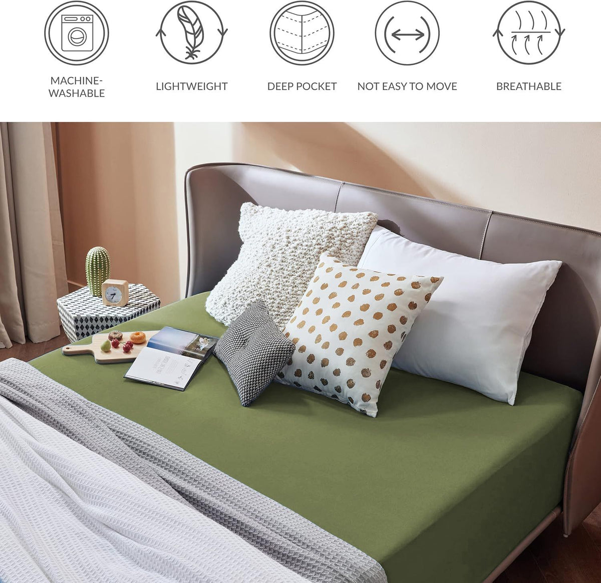 2000TC Hotel Quality Fitted Sheets - 2 Piece Fitted Sheets  -Breathable Bedding - Wrinkle, Fade, Stain Resistant- 16inch/40cm Deep Pocket Fitted Bed Sheets-Wrinkle and Fade Resistant,(Olive green,King)