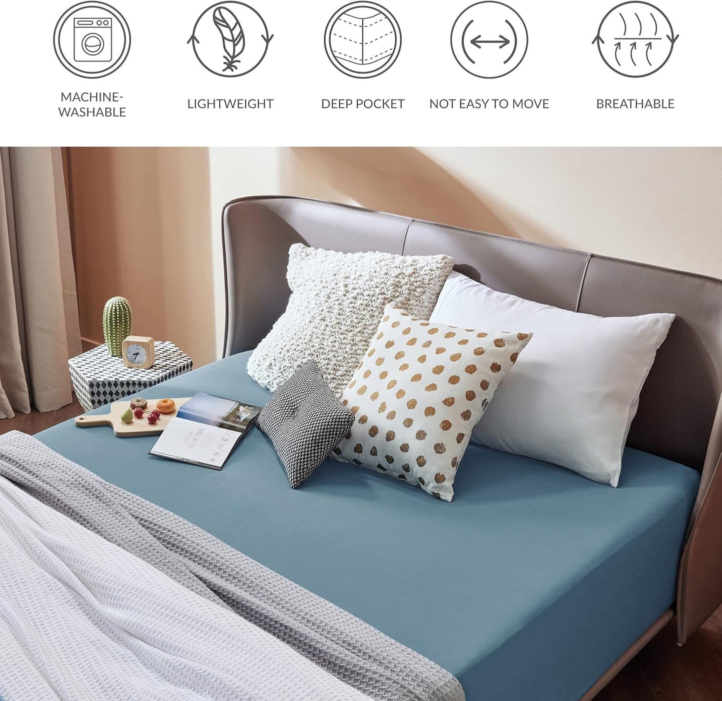 2000TC Hotel Quality Fitted Sheets - 2 Piece Fitted Sheets  -Breathable Bedding - Wrinkle, Fade, Stain Resistant- 16inch/40cm Deep Pocket Fitted Bed Sheets-Wrinkle and Fade Resistant,(Ocean,King Single)