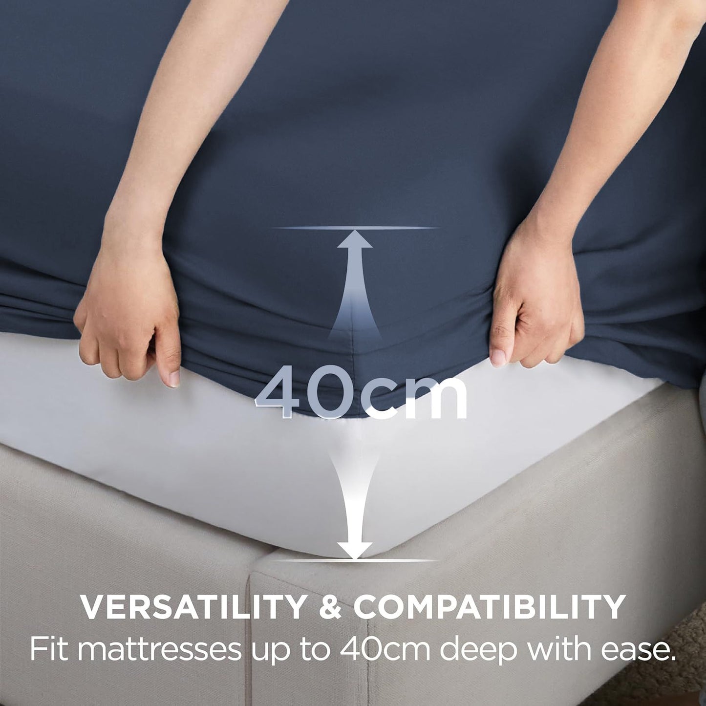 2000TC Hotel Quality Fitted Sheets - 2 Piece Fitted Sheets  -Breathable Bedding - Wrinkle, Fade, Stain Resistant- 16inch/40cm Deep Pocket Fitted Bed Sheets-Wrinkle and Fade Resistant,(Navy,King Single)
