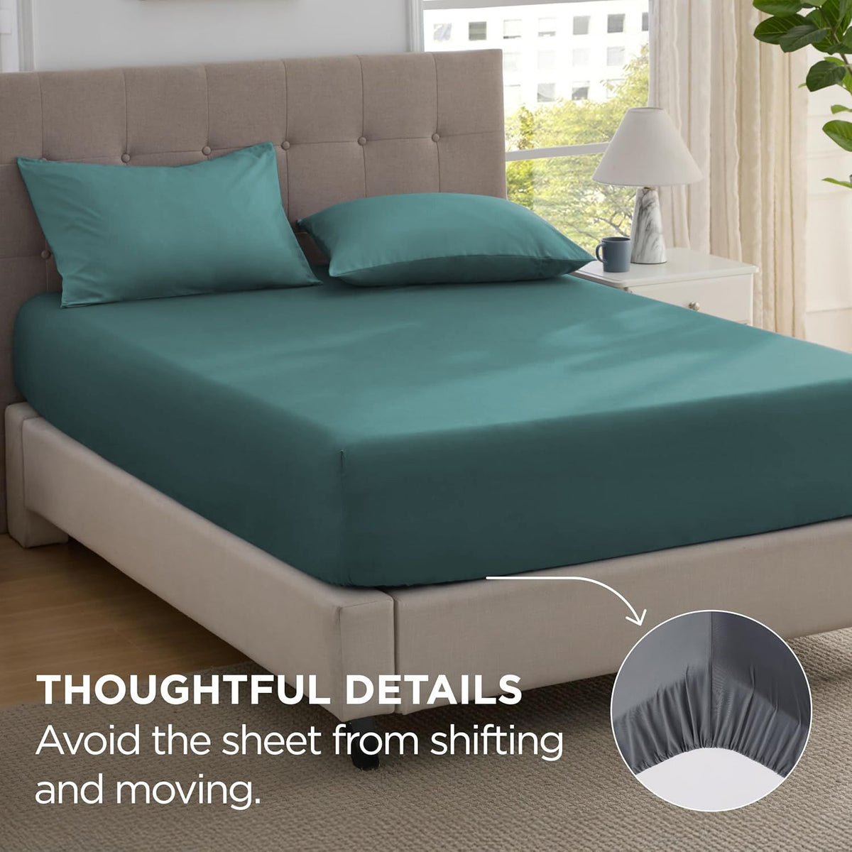 2000TC Hotel Quality Fitted Sheets - 2 Piece Fitted Sheets  -Breathable Bedding - Wrinkle, Fade, Stain Resistant- 16inch/40cm Deep Pocket Fitted Bed Sheets-Wrinkle and Fade Resistant,(Biscay blue,King Single)