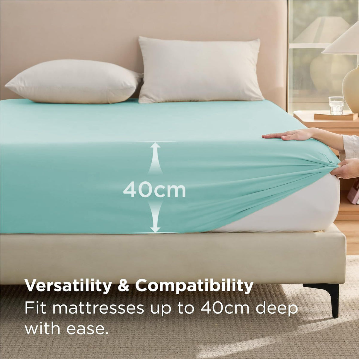 2000TC Hotel Quality Fitted Sheets - 2 Piece Fitted Sheets  -Breathable Bedding - Wrinkle, Fade, Stain Resistant- 16inch/40cm Deep Pocket Fitted Bed Sheets-Wrinkle and Fade Resistant,(Ice blue,Queen)