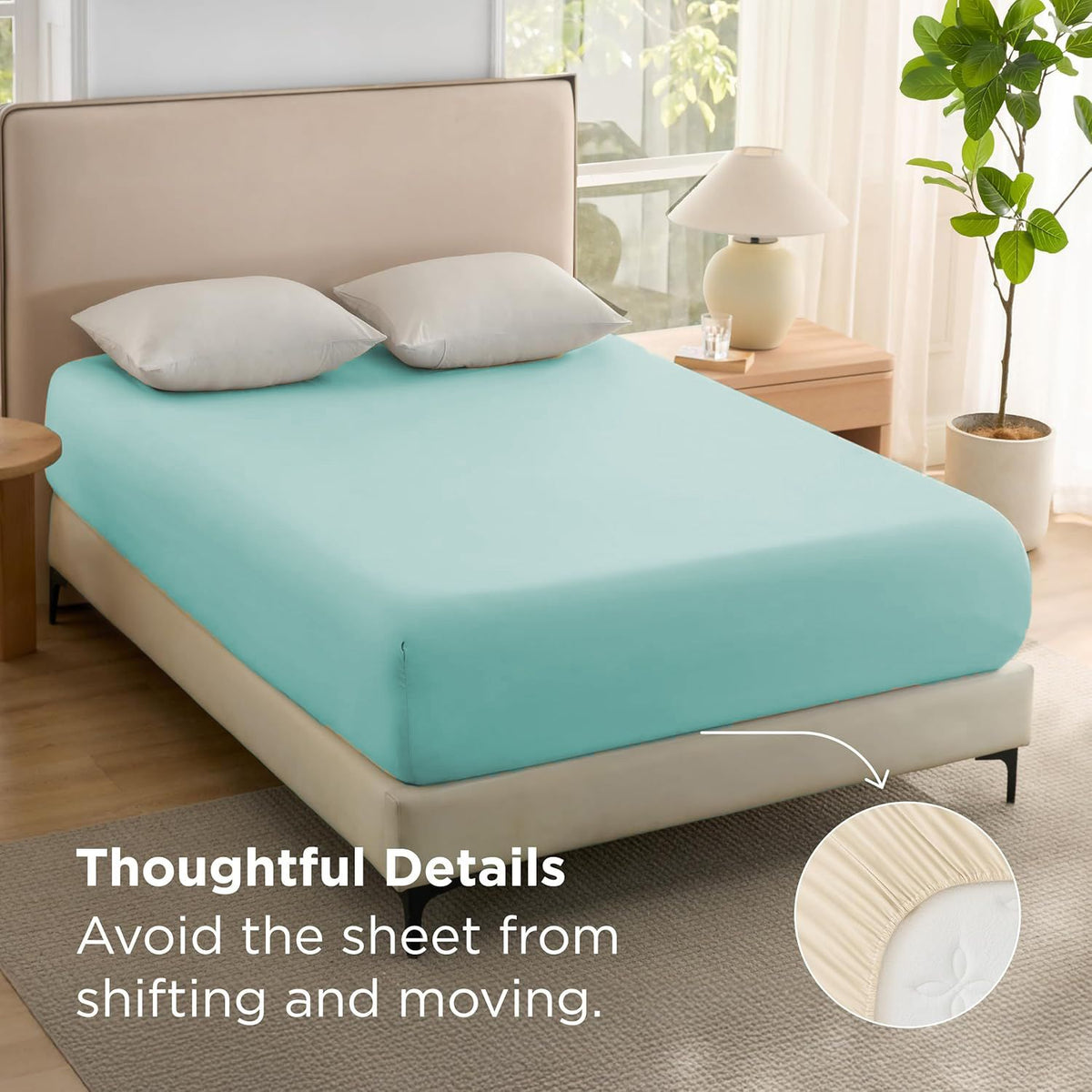 2000TC Hotel Quality Fitted Sheets - 2 Piece Fitted Sheets  -Breathable Bedding - Wrinkle, Fade, Stain Resistant- 16inch/40cm Deep Pocket Fitted Bed Sheets-Wrinkle and Fade Resistant,(Ice blue,Queen)