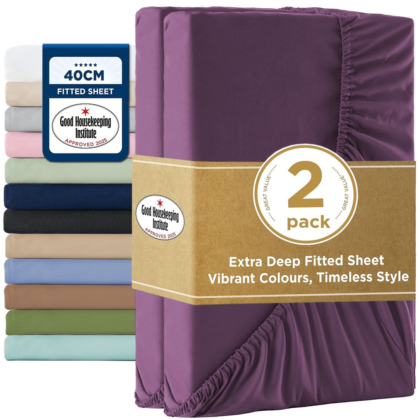 2000TC Hotel Quality Fitted Sheets - 2 Piece Fitted Sheets  -Breathable Bedding - Wrinkle, Fade, Stain Resistant- 16inch/40cm Deep Pocket Fitted Bed Sheets-Wrinkle and Fade Resistant,(Purple,Queen)