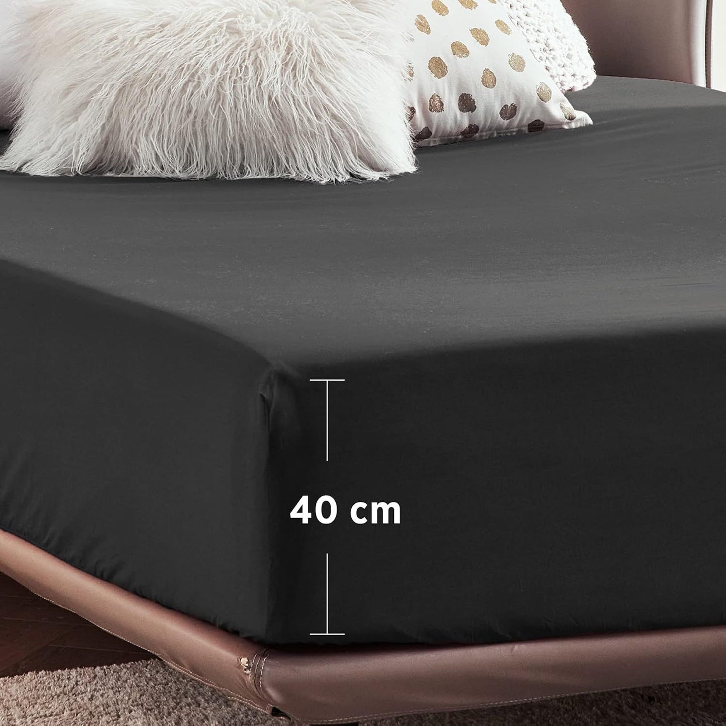 2000TC Hotel Quality Fitted Sheets - 2 Piece Fitted Sheets  -Breathable Bedding - Wrinkle, Fade, Stain Resistant- 16inch/40cm Deep Pocket Fitted Bed Sheets-Wrinkle and Fade Resistant,(Black,Single)