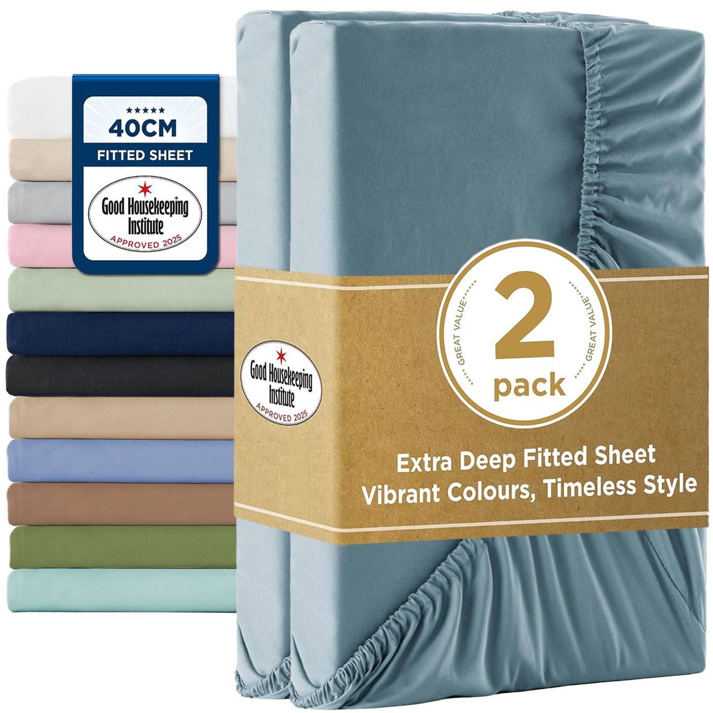 2000TC Hotel Quality Fitted Sheets - 2 Piece Fitted Sheets  -Breathable Bedding - Wrinkle, Fade, Stain Resistant- 16inch/40cm Deep Pocket Fitted Bed Sheets-Wrinkle and Fade Resistant,(Ocean,Super King)