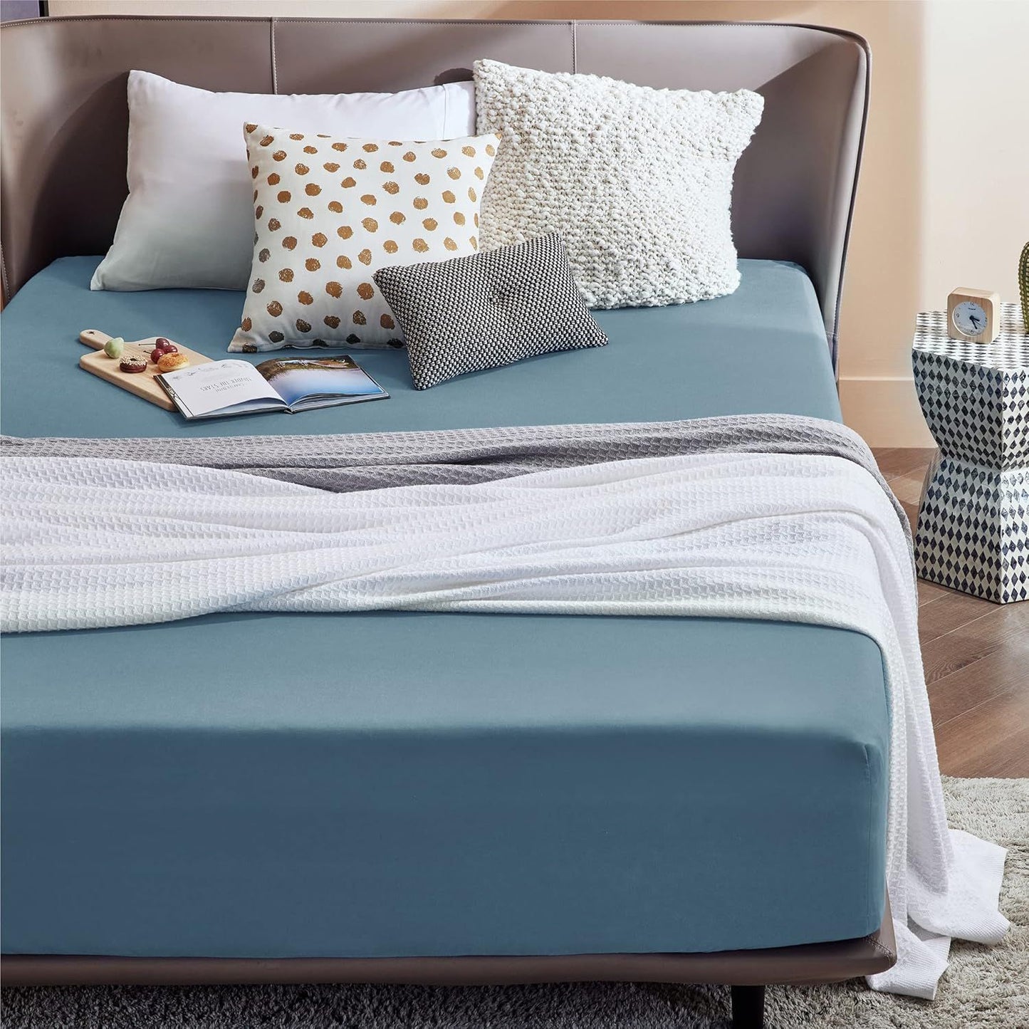 2000TC Hotel Quality Fitted Sheets - 2 Piece Fitted Sheets  -Breathable Bedding - Wrinkle, Fade, Stain Resistant- 16inch/40cm Deep Pocket Fitted Bed Sheets-Wrinkle and Fade Resistant,(Ocean,Super King)