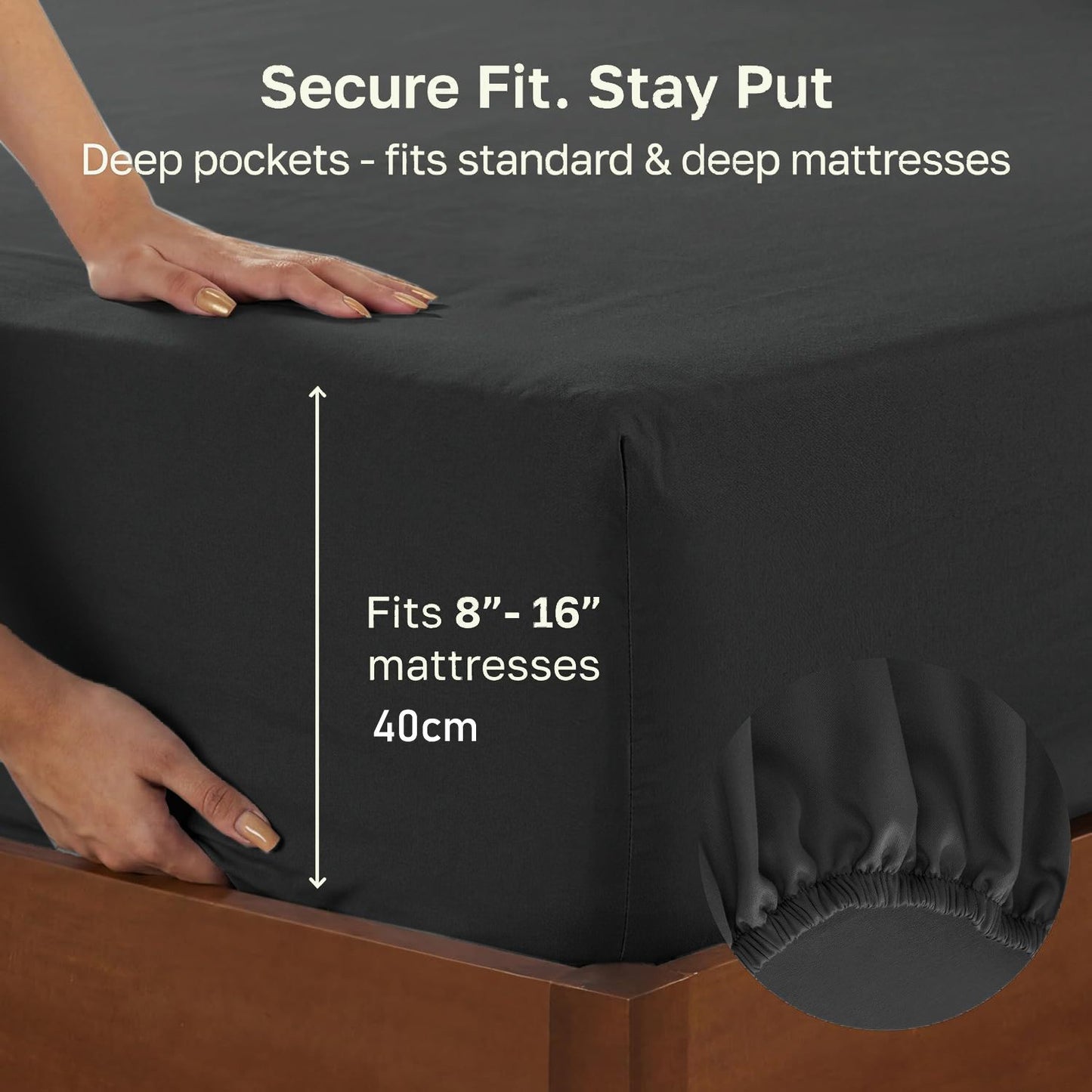 Hotel Quality Fitted sheets - 2 Piece Fitted sheets  -Breathable Bedding - Wrinkle, Fade, Stain Resistant- 26inch/40cm Deep Pocket Fitted Bed Sheet-Wrinkle and Fade Resistant,(Black,Double)
