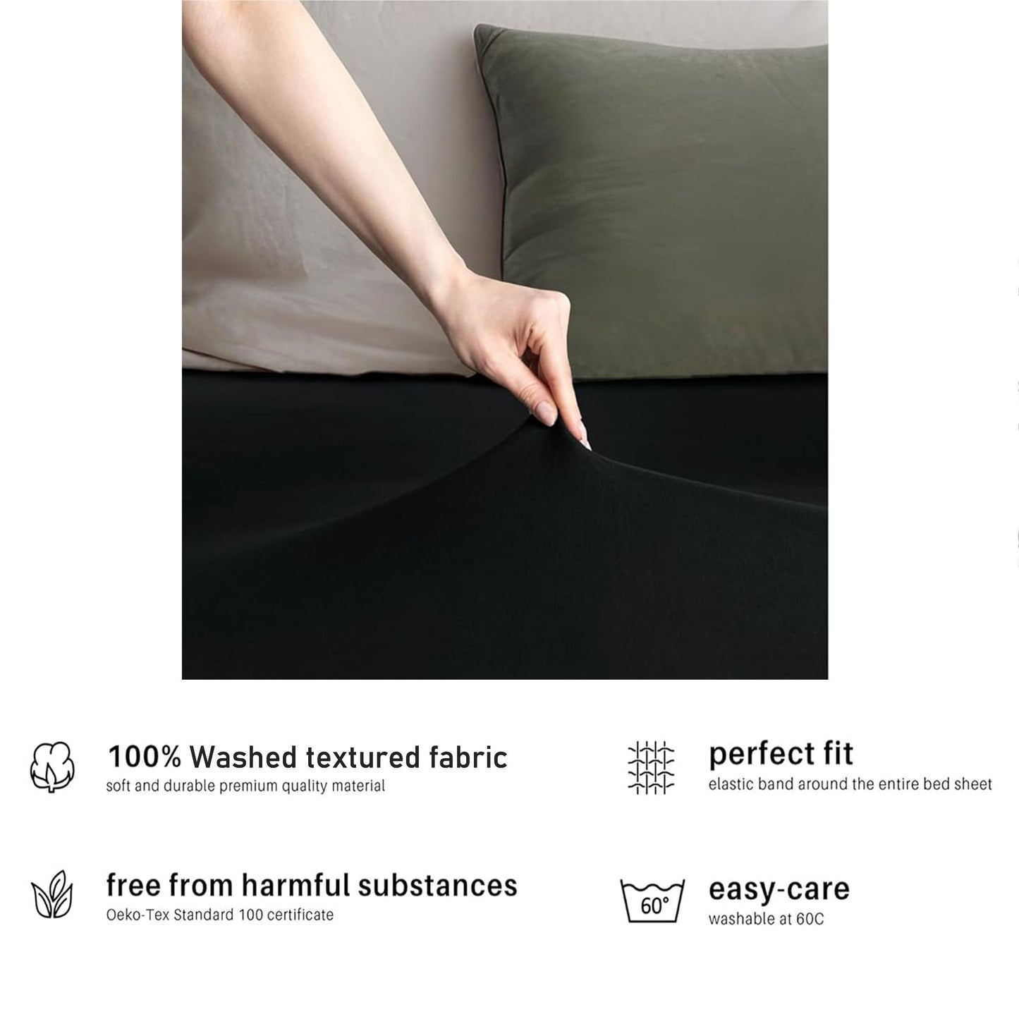 Hotel Quality Fitted sheets - 2 Piece Fitted sheets  -Breathable Bedding - Wrinkle, Fade, Stain Resistant- 26inch/40cm Deep Pocket Fitted Bed Sheet-Wrinkle and Fade Resistant,(Black,Double)