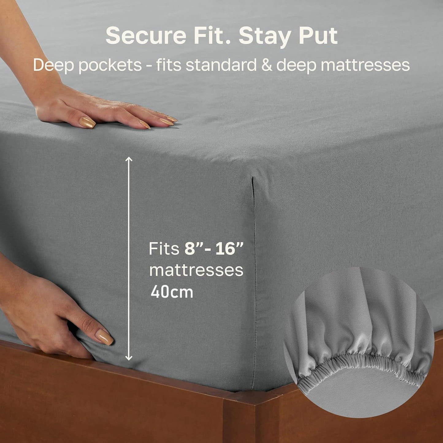 Hotel Quality Fitted sheets - 2 Piece Fitted sheets  -Breathable Bedding - Wrinkle, Fade, Stain Resistant- 26inch/40cm Deep Pocket Fitted Bed Sheet-Wrinkle and Fade Resistant,(Grey,Double)