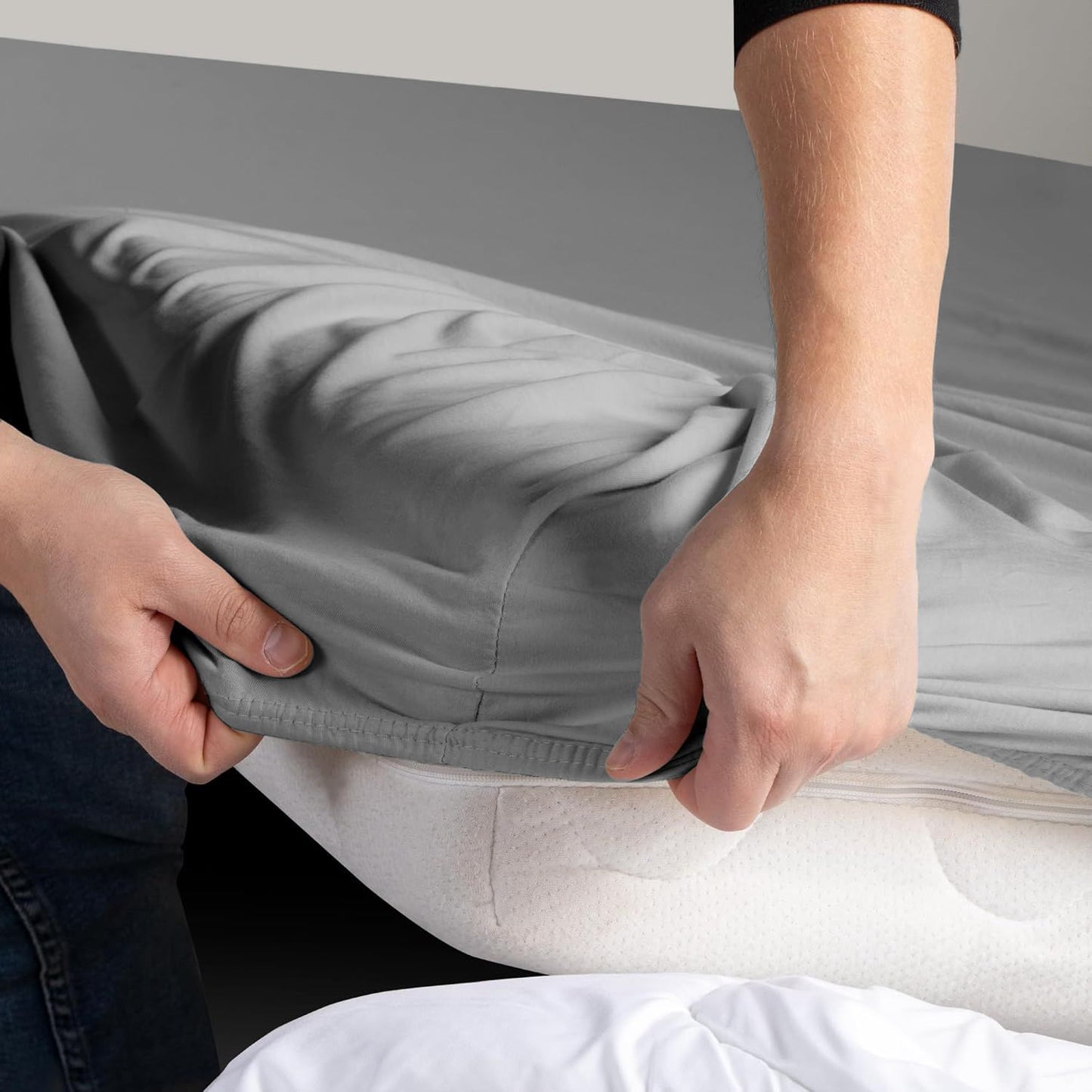 Hotel Quality Fitted sheets - 2 Piece Fitted sheets  -Breathable Bedding - Wrinkle, Fade, Stain Resistant- 26inch/40cm Deep Pocket Fitted Bed Sheet-Wrinkle and Fade Resistant,(Grey,Double)