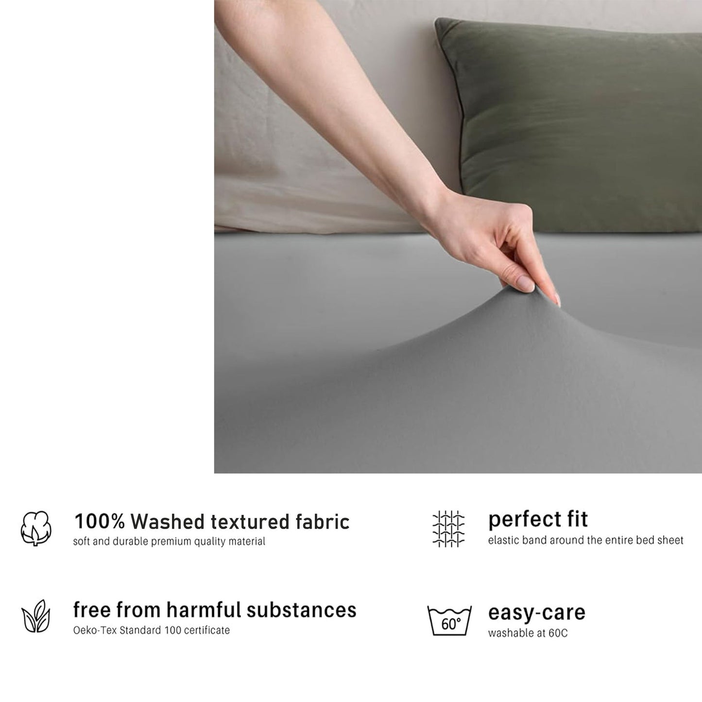 Hotel Quality Fitted sheets - 2 Piece Fitted sheets  -Breathable Bedding - Wrinkle, Fade, Stain Resistant- 26inch/40cm Deep Pocket Fitted Bed Sheet-Wrinkle and Fade Resistant,(Grey,Double)