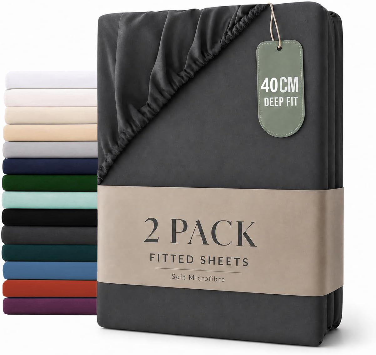 Hotel Quality Fitted sheets - 2 Piece Fitted sheets  -Breathable Bedding - Wrinkle, Fade, Stain Resistant- 26inch/40cm Deep Pocket Fitted Bed Sheet-Wrinkle and Fade Resistant,(Dark gray,Double)