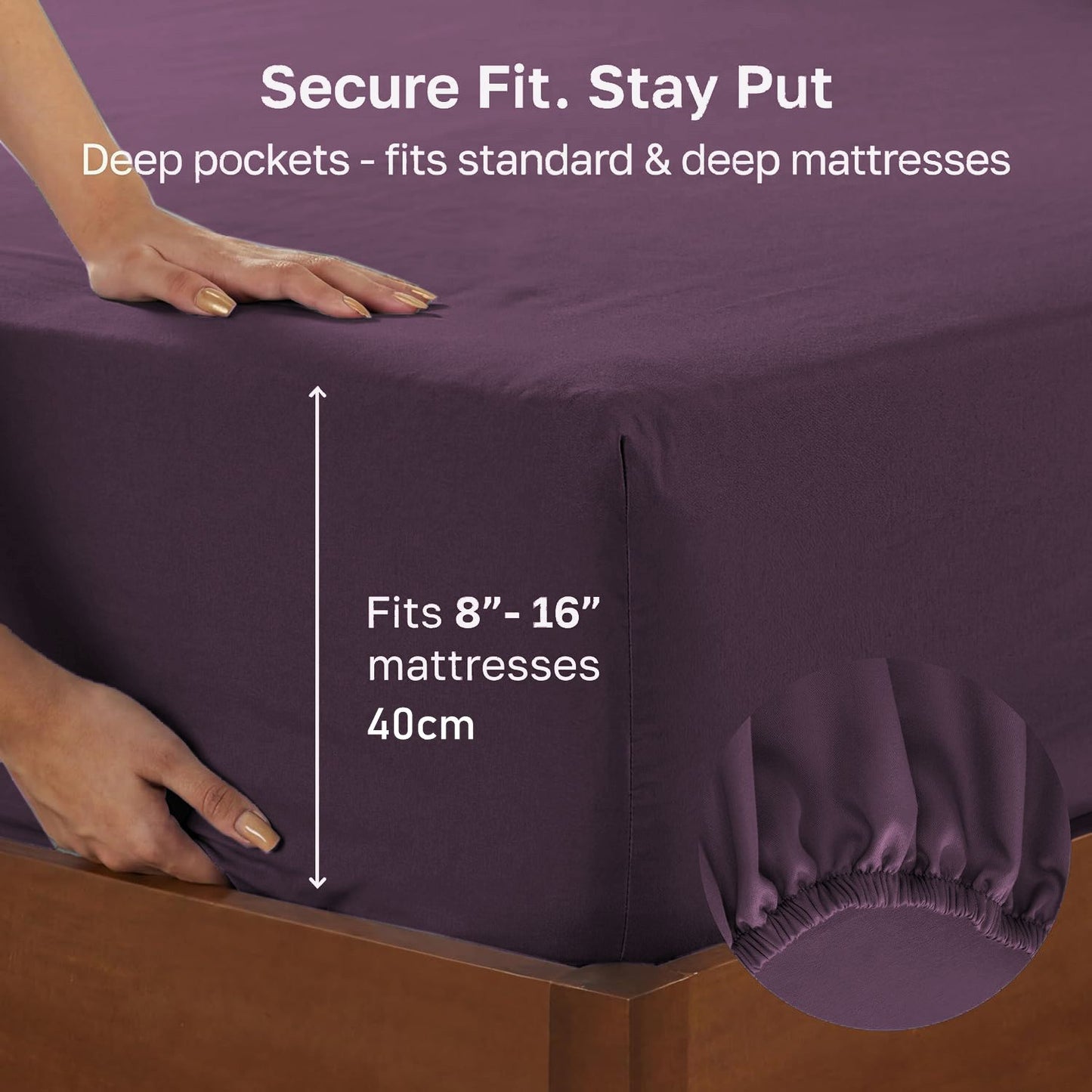 Hotel Quality Fitted sheets - 2 Piece Fitted sheets  -Breathable Bedding - Wrinkle, Fade, Stain Resistant- 26inch/40cm Deep Pocket Fitted Bed Sheet-Wrinkle and Fade Resistant,(Purple,Double)