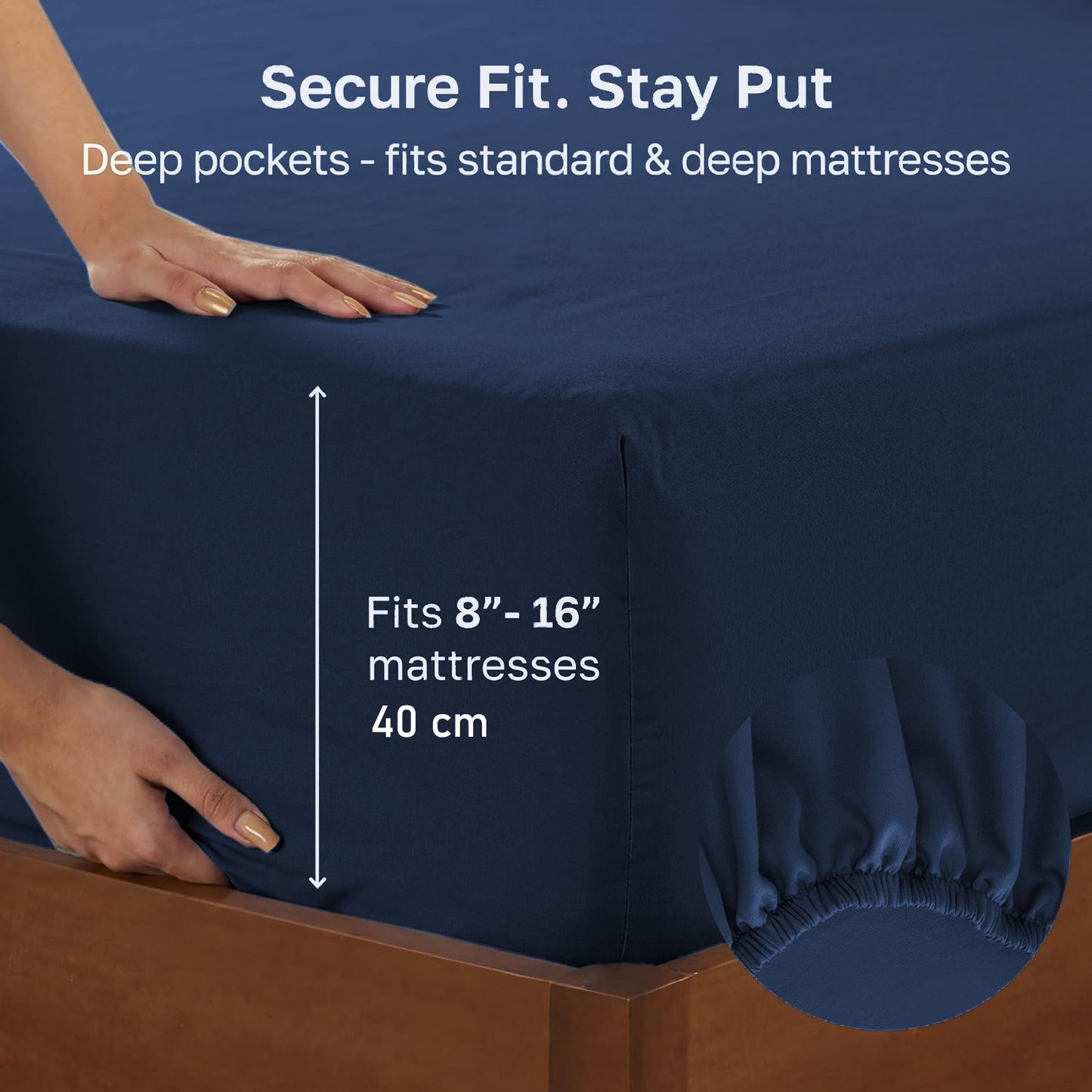 Hotel Quality Fitted sheets - 2 Piece Fitted sheets  -Breathable Bedding - Wrinkle, Fade, Stain Resistant- 26inch/40cm Deep Pocket Fitted Bed Sheet-Wrinkle and Fade Resistant,(Navy,King)