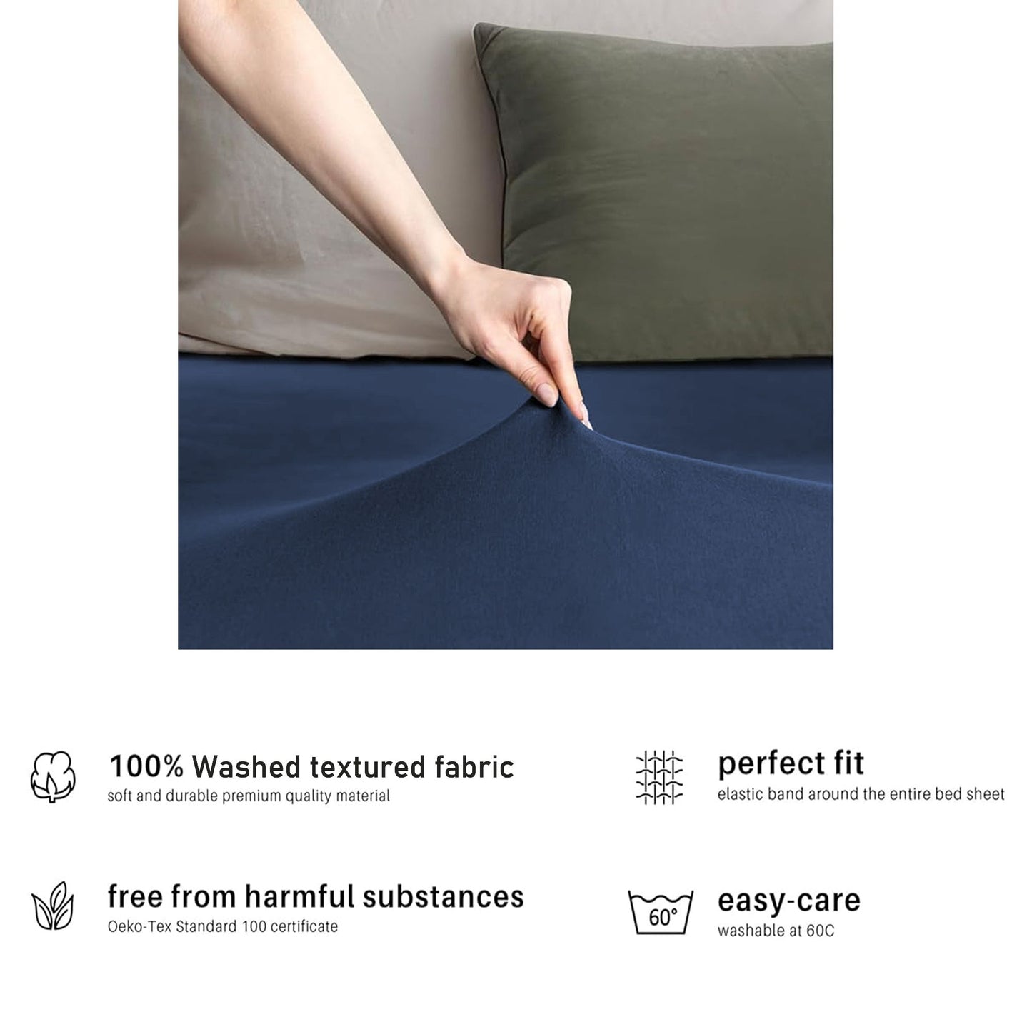 Hotel Quality Fitted sheets - 2 Piece Fitted sheets  -Breathable Bedding - Wrinkle, Fade, Stain Resistant- 26inch/40cm Deep Pocket Fitted Bed Sheet-Wrinkle and Fade Resistant,(Navy,King)