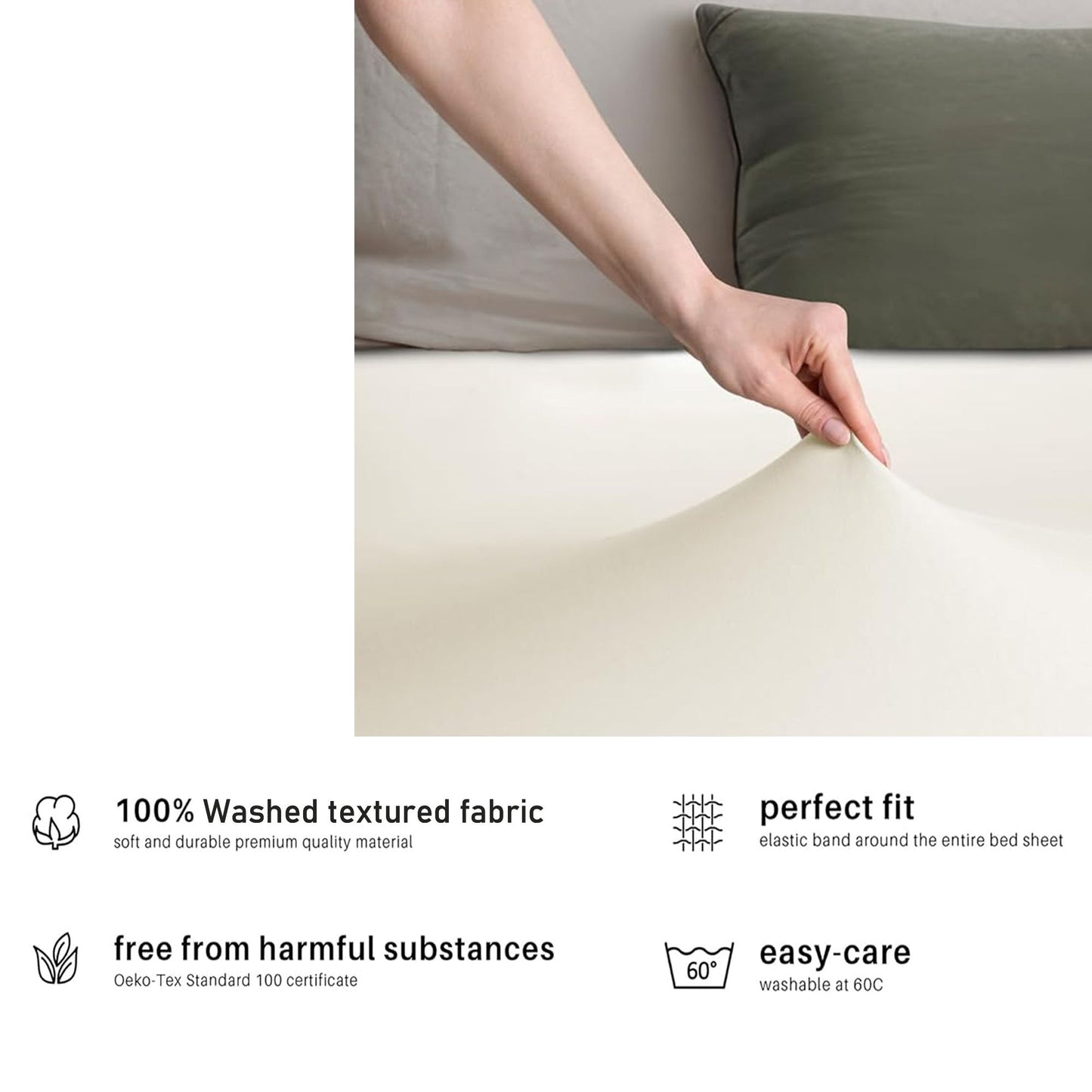 Hotel Quality Fitted sheets - 2 Piece Fitted sheets  -Breathable Bedding - Wrinkle, Fade, Stain Resistant- 26inch/40cm Deep Pocket Fitted Bed Sheet-Wrinkle and Fade Resistant,(Cream White,King Single)