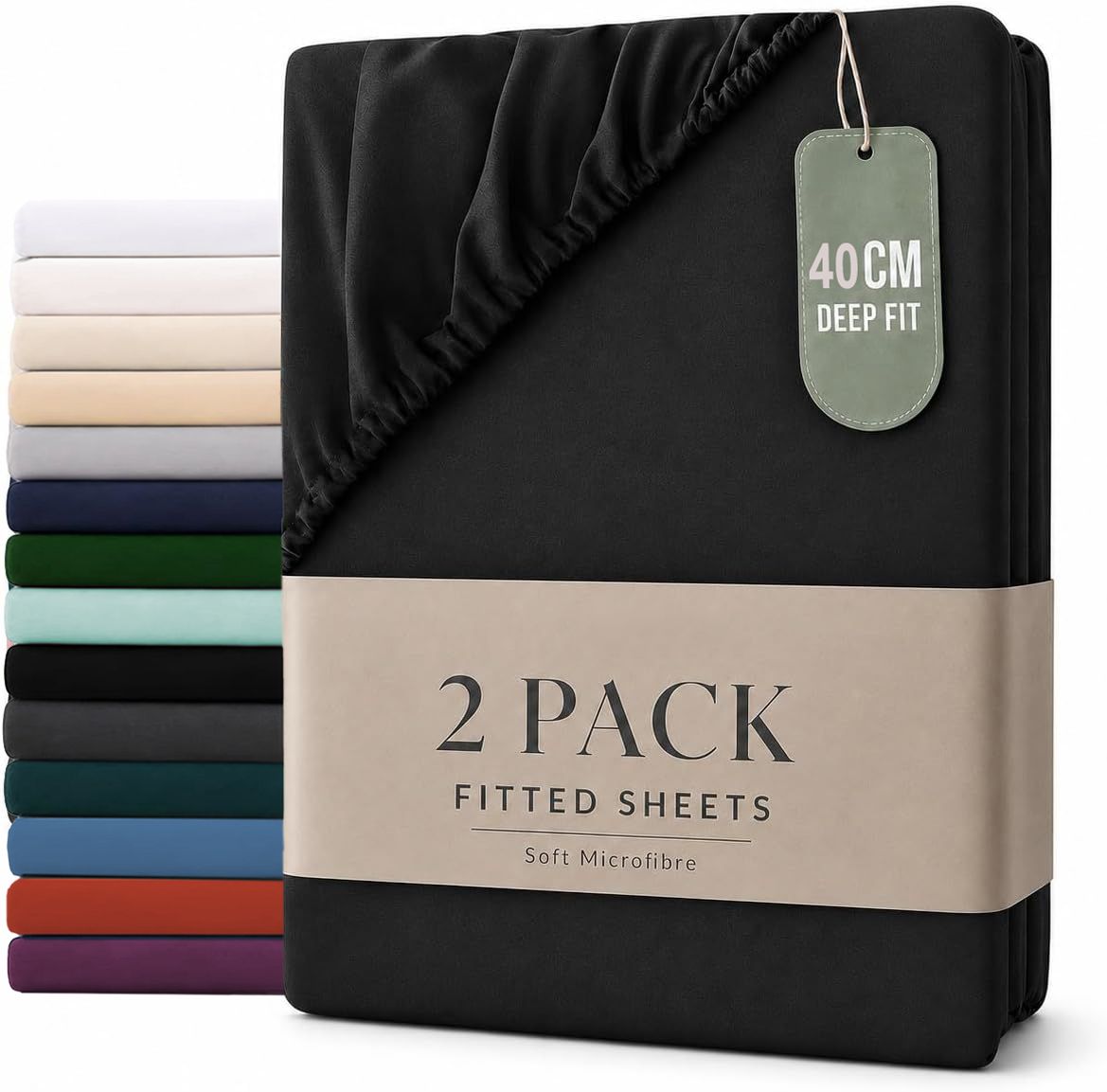 Hotel Quality Fitted sheets - 2 Piece Fitted sheets  -Breathable Bedding - Wrinkle, Fade, Stain Resistant- 26inch/40cm Deep Pocket Fitted Bed Sheet-Wrinkle and Fade Resistant,(Black,Queen)