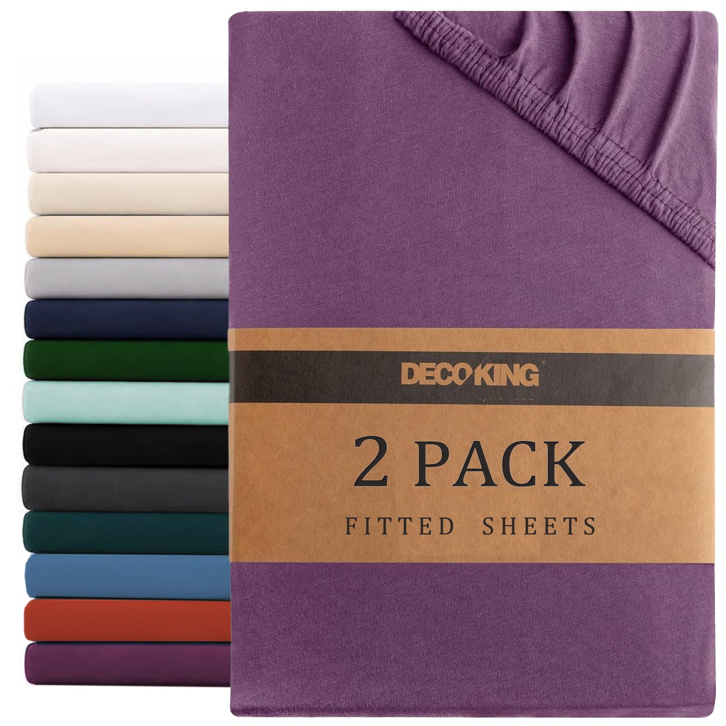 Hotel Quality Fitted sheets - 2 Piece Fitted sheets  -Breathable Bedding - Wrinkle, Fade, Stain Resistant- 26inch/40cm Deep Pocket Fitted Bed Sheet-Wrinkle and Fade Resistant,(Purple,Queen)