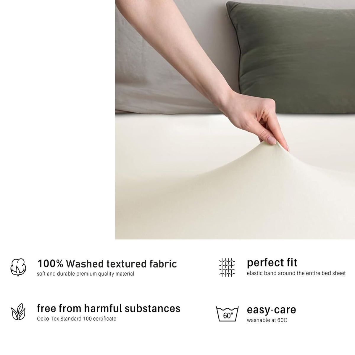 Hotel Quality Fitted sheets - 2 Piece Fitted sheets  -Breathable Bedding - Wrinkle, Fade, Stain Resistant- 26inch/40cm Deep Pocket Fitted Bed Sheet-Wrinkle and Fade Resistant,(Cream White,Single)