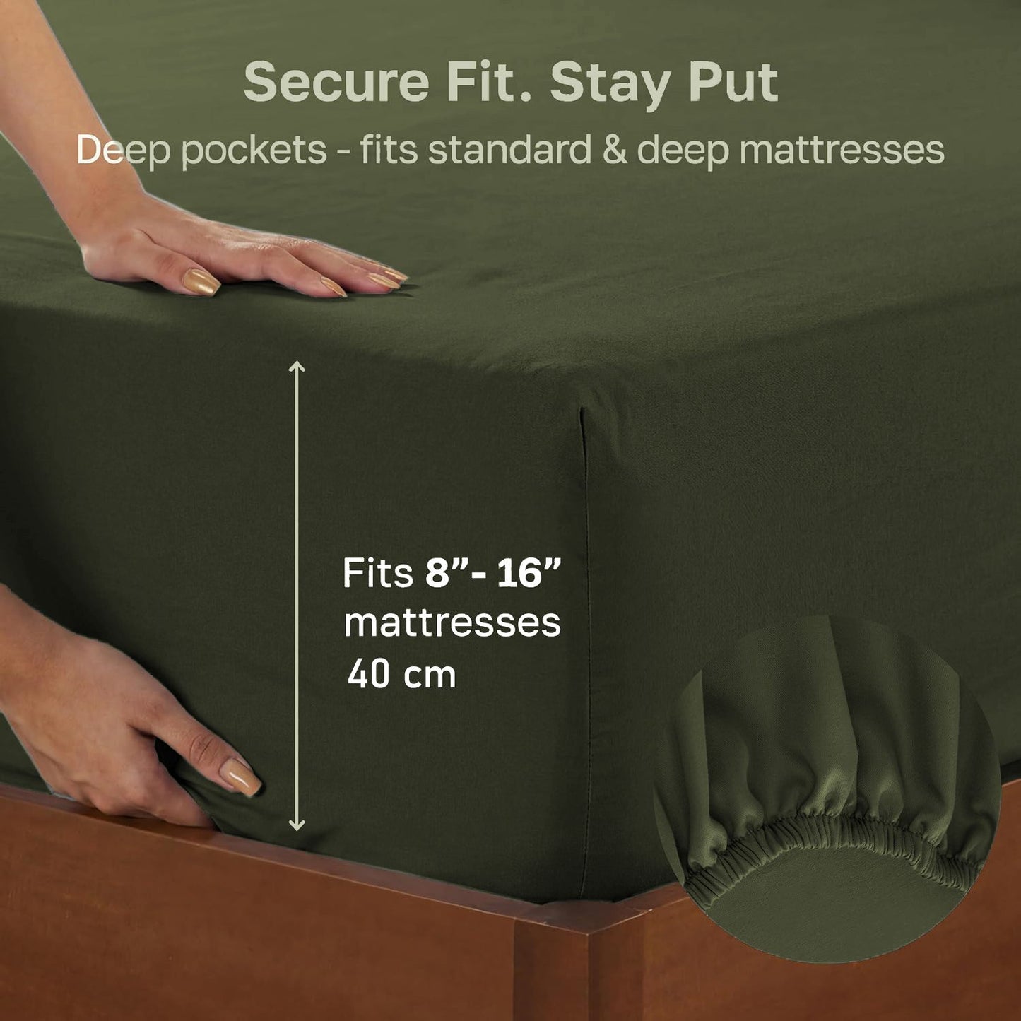 Hotel Quality Fitted sheets - 2 Piece Fitted sheets  -Breathable Bedding - Wrinkle, Fade, Stain Resistant- 26inch/40cm Deep Pocket Fitted Bed Sheet-Wrinkle and Fade Resistant,(Olive green,Super King)